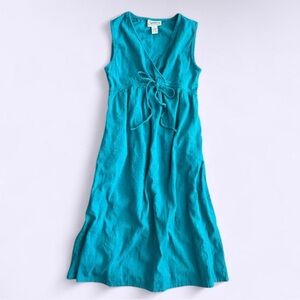Vintage Expressions Teal Cotton Dress Textured Tie Waist Lined Small